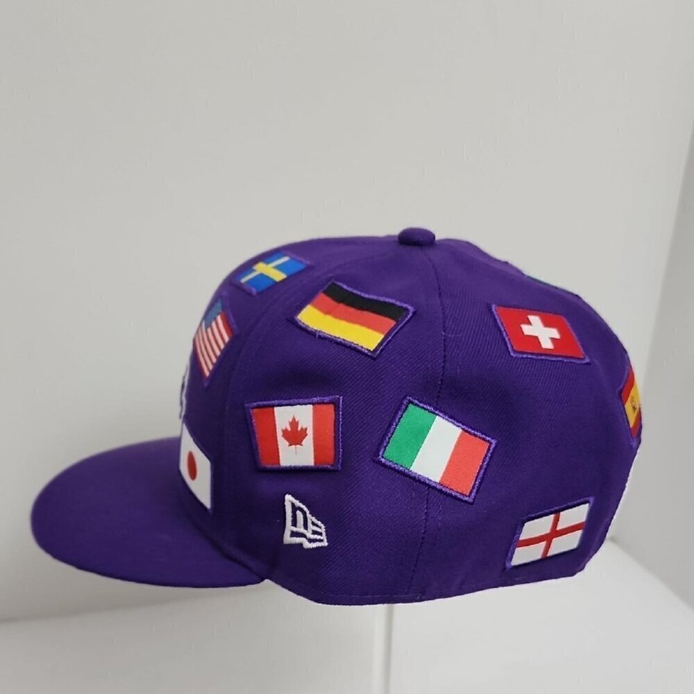 NWOT New Era Los Angeles Lakers Purple Snapback Hat Various National Flags - Picture 2 of 8